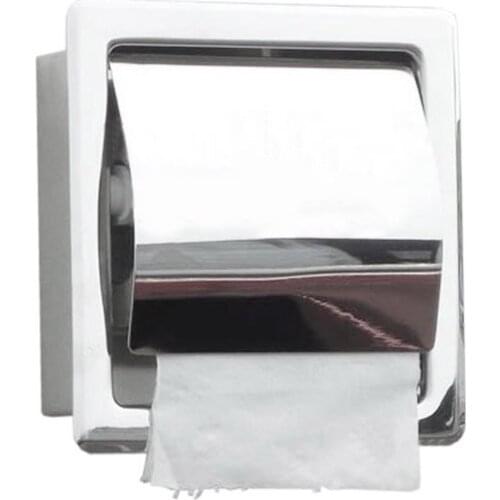 Toilet Paper Holder Bathroom Kitchen Wall Mounted Flush Type Stainless Steel Paper Tissue Rack, Roller Insert