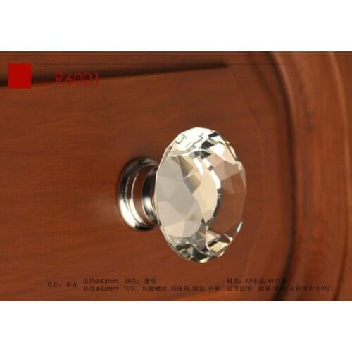 UNILOCKS 10PCS/LOT Decorative Hardware K9 Diamond Crystal Chrome Cabinet Cupboard Door Knob R6001 NEW (Diameter:40mm)