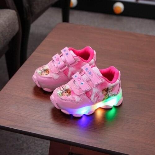 Spring Autumn Frozen Flashing Lights Shoes Aisha Girls Fashion Light-up Princess Shoes Children LED Lights Casual Sneakers