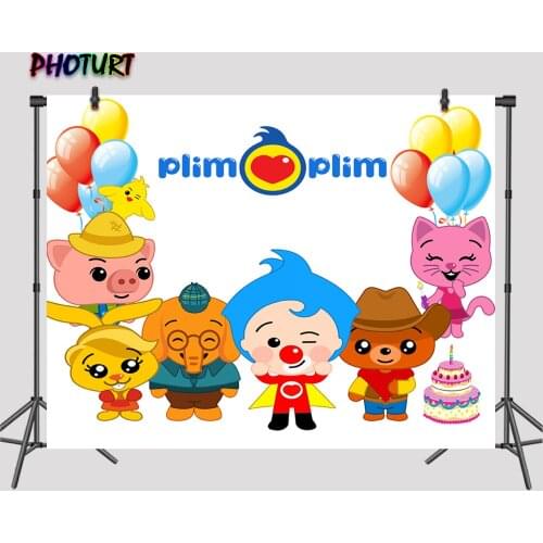 PHOTURT Plim Party Background Kids 1st Birthday Baby Shower Backdrop Bear Pig Dolly Balloon Vinyl Photography Decoration Props