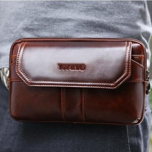 Oil Wax Cowhide Men Bag Vintage Cell Phone Hip Bum Belt Pouch Fanny Pack Waist Wallet Purse Clutch Bag Hip Belt Bum Leather Bag