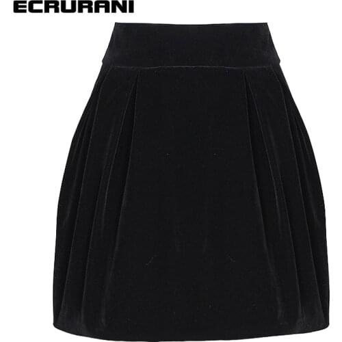 ECRURANI Black Casual Skirt For Women High Waist Ruched Solid A Line Loose Elegant Mini Skirts Female Summer Clothing 2021 Style