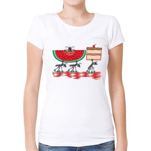 Funny Ant Picnic Printed T-Shirt Summer Cartoon Animal T Shirt Women/Ladies Hipster Short Sleeve Tops Tee