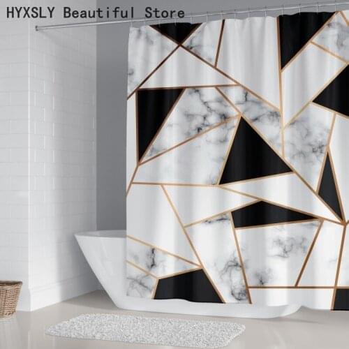 White Black Geometric Pattern Print Shower Curtain Summer Bathroom Cover Thicken Polyester Waterproof Screen Modern DIY Style