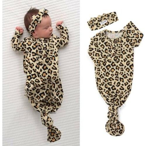 Baby Girl Leopard Full Sleeve Sleepwear Newborn Baby Leopard Swaddle Wrap Swaddling Sleeping Bag Blanket Headband Set 0-6 Years