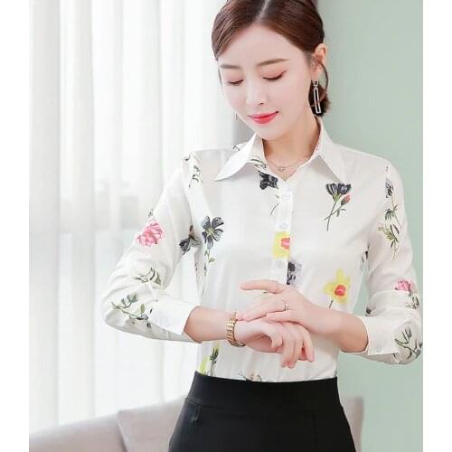 Spring 2020 Ladies Print Tops Long Sleeve Chiffon Blouse Plus Size Korean Casual Women Streetwear Shirts Elegant Office Shirt