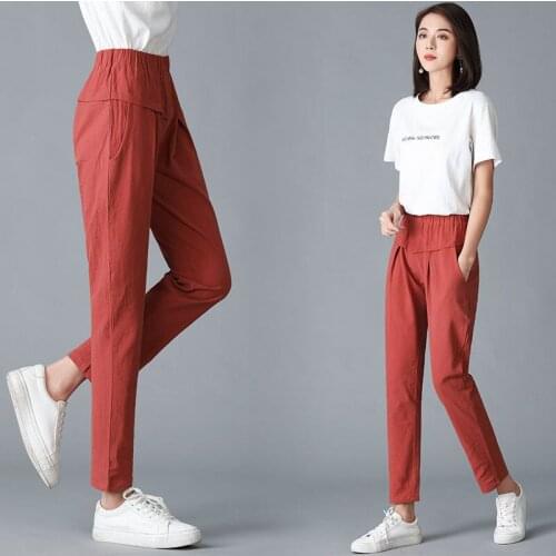 Women Pants Womens Trousers Summer Loose Elastic Waist Cropped Pantalones De Mujer