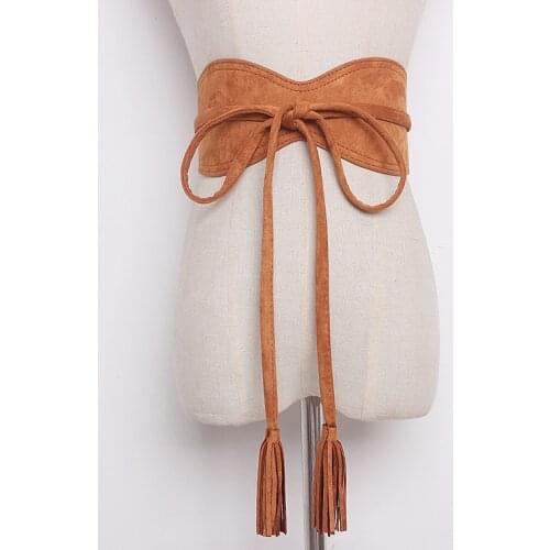 Womens runway fashion faux suede leather Cummerbunds female vintage Dress Corsets Waistband Belts decoration wide belt R1279