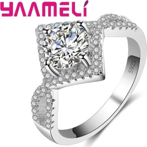 Free Shipping 100% 925 Sterling Silver Rings For Women Rhombic Shape Ring With Full Crystal Listing Fashion Finger Anel