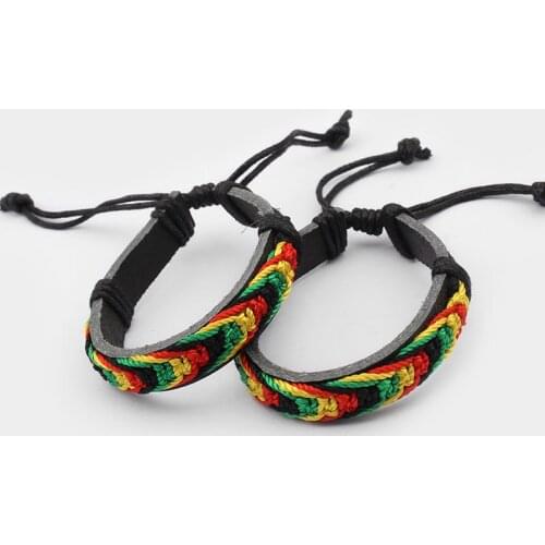 10pcs Rasta Silk Cord Cotton Wrap Leather Bracelet Adjustable Braid Bracelets For Men Women Frendship Bracelets Jewelry