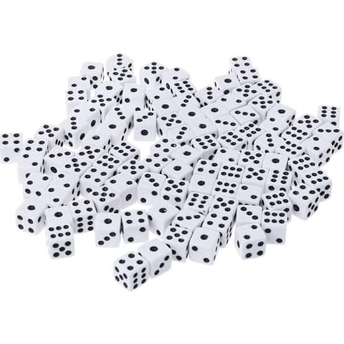 100pcs 8mm Plastic White Game Dice Six Sided Decider Birthday Parties Board Game
