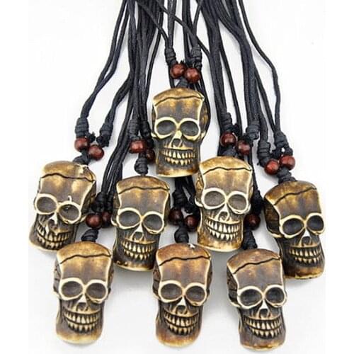 12PCS Imitation Yak Bone Carving Halloween Horror Skeleton Skull Head Pendant Necklace Jewelry Wholesale MN114