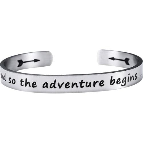 12PC Engraved And So The Adventure Begins Stainless Steel Bangle Jewelry Graduates Students Gifts Opening Cuff Bracelet Fashion
