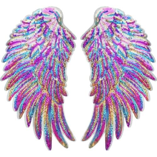 2Pcs Patches Sequined Sew/Iron On Clothes 3D Feather Applique Stickers
