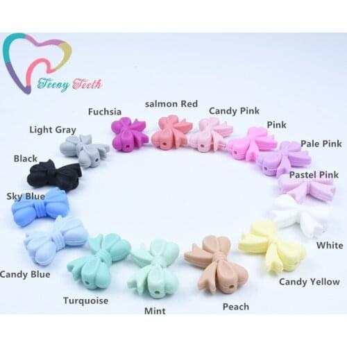 20 PCS Bow Tie Silicone Beads 3 CM Bowknot Tie Loose Beads DIY Pacifier Chain Infant BPA Free Chewing Beads Rattle Baby Teether