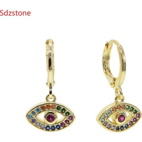 2020 Evil Eye Charm Dangle Earring Silver Color Gold Paved Blue Red Cz Mini Bead Earring Delicat Dainty Jewelry