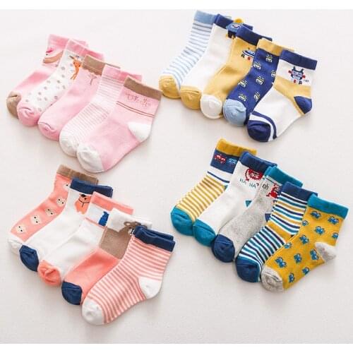 5 Pairs Cotton Children Socks Baby Girl Boys Socks Cartoon Animals Pattern Baby Socks for Toddler Kids Winter Autunm Socks 1-12Y
