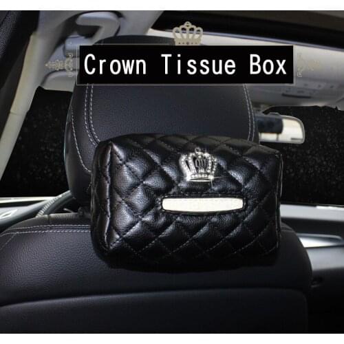Crown Crystal Car Tissue Box Holder Seat Back Headrest Hanging Diamond Tissue Paper Case Car Styling Decoration Auto Accessories