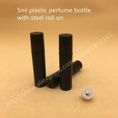 Free shipping 10pcs 5ml Plastic bottle with steel roller for essential oils small PP roll on perfume bottle