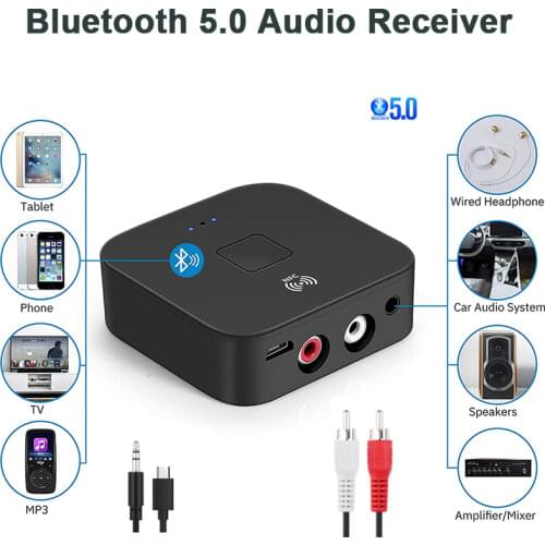 Bluetooth 5.0 RCA Audio Receiver 3.5mm AUX Jack Music Wireless Adapter with NFC for Car TV Speakers Bluetooth Audio Transmitter