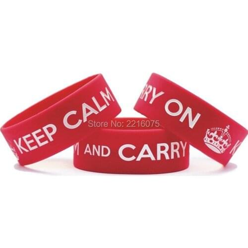 300pcs One inch Inspirational Keep Calm And Carry wristband silicone bracelets free shipping by DHL express