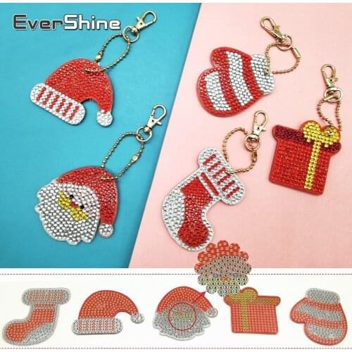 EverShine Diamond Painting Key Chain Christmas Diamond Embroidery Accessories Cross Stitch Santa Claus Diamond Keychain Art
