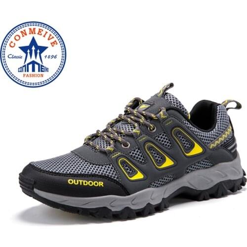 Brand Breathable Mesh Outdoor Mens Sport Shoes Soft Non-slip Wear Resistant Hiking Shoes Men Light Cushioning Trekking Shoes