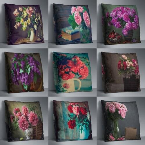 Vintage Rose Flower Double Side Print Cushion Cover Polyester Decorative for Sofa Seat Soft Throw Pillow Case Cover 45x45cm