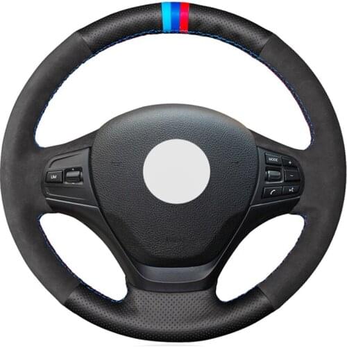 Black Artificial Leather Suede Marker Hand-stitched No-slip Car Steering Wheel Cover for BMW F30 F31 F34 F20 F21 F22 F23