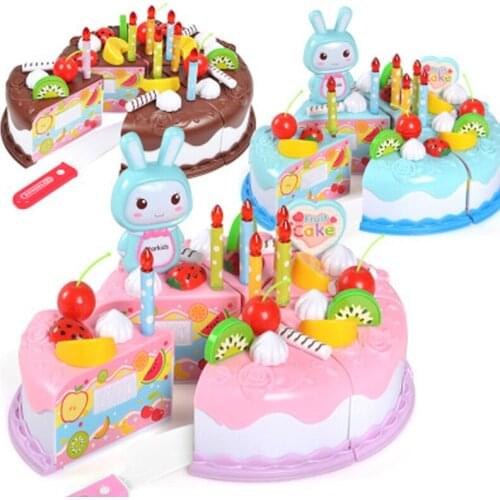 37Pcs/Set Childrens Play House Birthday Cake Toys Girl Birthday Cake Blowing Candle Toys Simulation Fruit Bunny Cake House Set