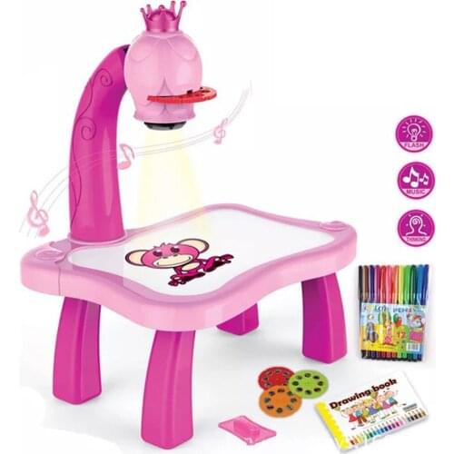 Child Learning Desk With Smart Projector Kids Painting Table Toy With Light Children Educational Tool Drawing Table