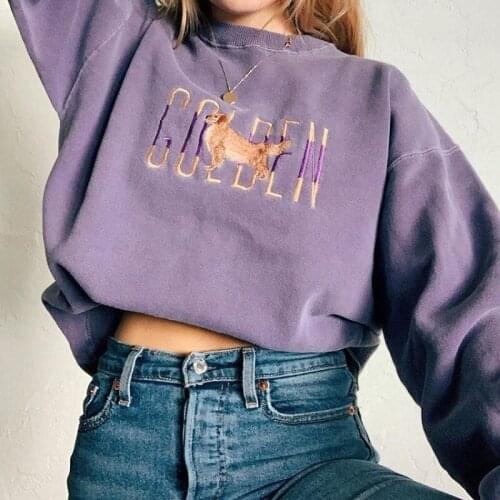 Purple Dog Letter Embroidery Brand Design Oversized Crewneck Sweatshirt Loose Long Sleeve Fashion Tops Hip Hop Style 2021 Winter