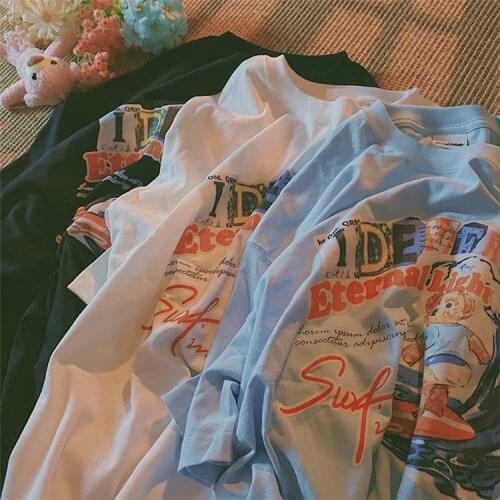 M-5XL Retro Bottoms Missing Cool Sweet Girls Retro Printed Short-sleev T-shirt Female Couple Loose Half Sleeve Oversized T-shirt