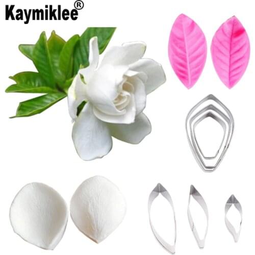 Gardenia Petal Leaf Veiners Silicone Molds Fondant Sugarcraft Gumpaste Clay Water Paper Cake Decorating Tools CS264