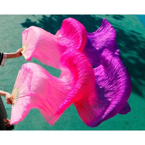 Hits 2017 High selling women Quality Silk Belly Dance Fan Dance 100% Real Silk Veils 1 pair 180*90 cm pink+ rose + purple
