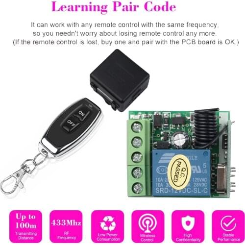 KEBIDU 433 Mhz Wireless Remote Control Switch DC 12V 1CH Relay Receiver Module and RF Transmitter Electronic Lock Control