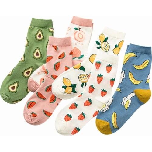 2PCS summer cartoon fruit cotton watermelon lemon strawberry banana avocado women Korean version of socks fashion street socks