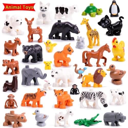 Big Size Animals Domestic Bird Leopard Elephant Tiger Deer Cat Rabbit Building Blocks Compatible With Bricks Kids Toys
