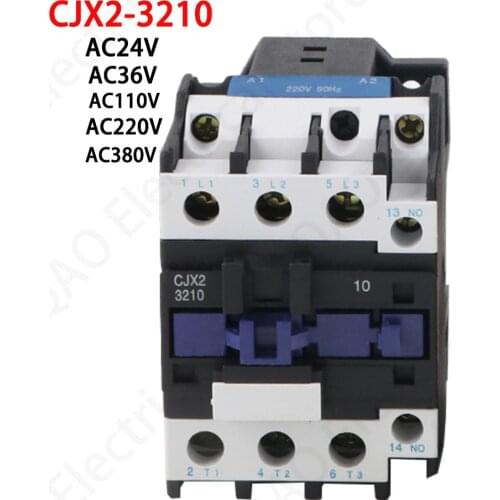 AC Contactor CJX2-3210 32A NO 3-Phase DIN Rail Mount Electric Power Contactor 24V 36V 110V 220V 380V