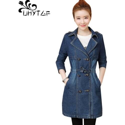 UHYTGF 5XL Plus Size Jacket Women New Fashion Spring Denim Coats Double-Breasted Slim Female Casual Outerwear Casaco Feminino 88