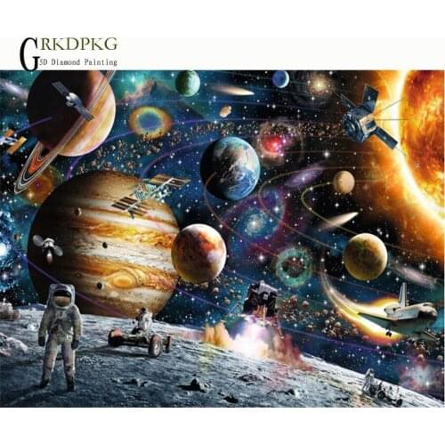GRKDPKJ Full Square drill 5D DIY Diamond embroidery Space planet Diamond Painting Cross Stitch Rhinestone Mosaic decoration gift