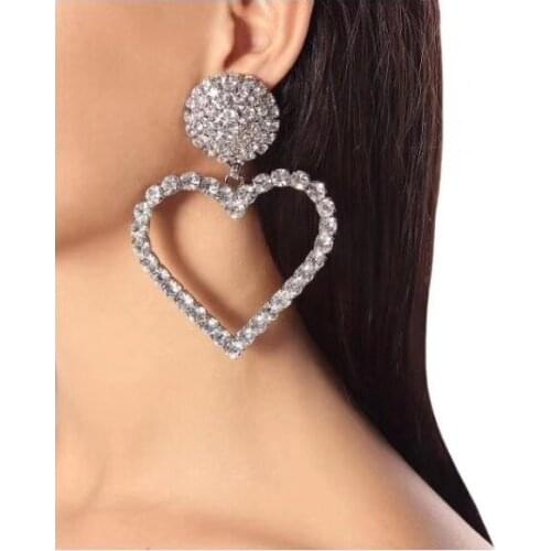 Brass Crystal Heart Clip Earings Women Non Pierced Jewelry Punk Party Gown Brincos runway rare Korean Style Trendy