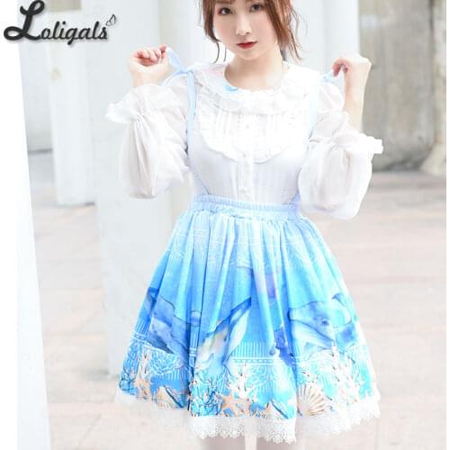 Sweet Whale Printed Short Skirt Mori Girl A line Suspender Skirt
