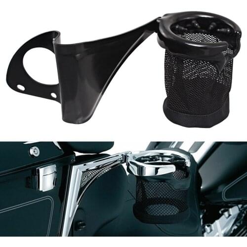 Motorcycle Black Passenger Drink Cup Holder Water Bottle Holder Bracket For Harley Touring Road Electra Glide Tri Trike CVO 14
