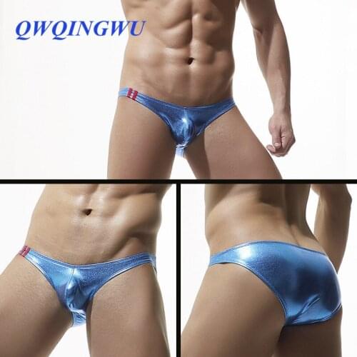 Sexy Gay Men Underwear Lingerie Wetlook Patent Leather Sissy Low Rise Bulge Pouch Bikini Briefs Mens Panties Underpants Briefs