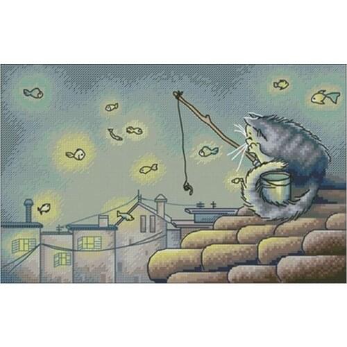 Blue cat golden dream patterns Counted Cross Stitch 11CT 14CT 18CT DIY Chinese Cross Stitch Kit Embroidery Needlework Sets