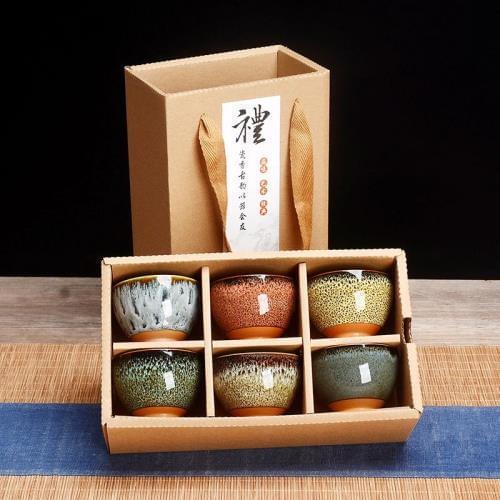 New Tea Cup Set of 6 Ceramic Tea Cup Porcelain Teacups Teaware Kung Fu Tea Set Cup Household Kiln Change Glaze Pottery Sake Set
