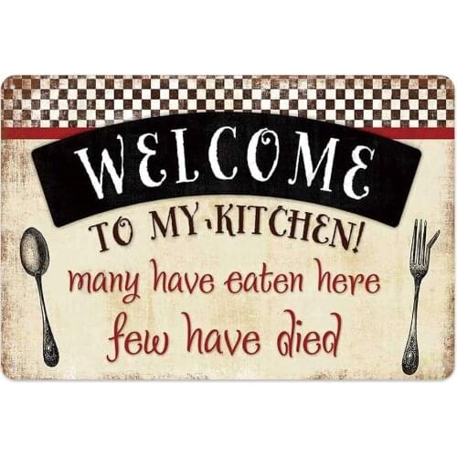 Original Retro Design Welcom To My Kitchen Tin Metal Wall Art Signs, Thick Tinplate Print Poster Wall Decoration