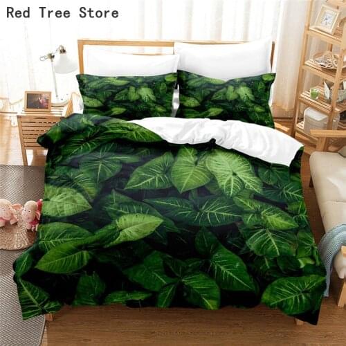 Tropical Green Leaves Design Duvet Cover Bedding Set King Queen Full Twin Size Bed Linen Luxury 2/3pcs Adult Plants Bedclothes