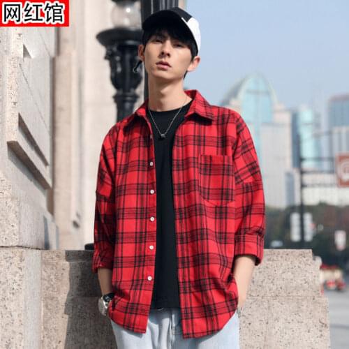 Plaid Shirt Mens Long Sleeve New Hong Kong Style Autumn Couple Student Korean Loose Shirt Coat Camisa Streetwear Imported-china